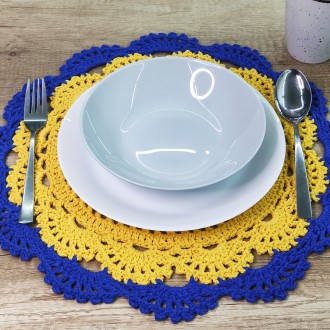Декоративное желто-синие салфетки для сервировки стола под тарелки и чашки – под. . фото 5