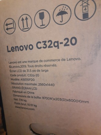 
Новый монитор Lenovo C32q-20 (A19315FD0) 31.5 inch QHD Monitor в идеальном сост. . фото 9
