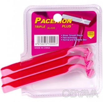 Одноразова пластикова рожева бритва з прогумованою ручкою, плаваючою головкою , . . фото 1