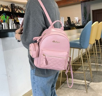 Стильный детский рюкзак для девочек с брелком, девочковый рюкзачок набор с кошел. . фото 8