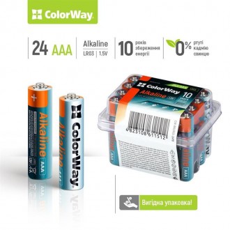 Батарейка ColorWay Alkaline Power AAA/LR03 Plactic Box 24шт 
 
Отправка данного . . фото 3