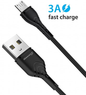 Кабель Grand-X USB-microUSB, Cu, 3A, 1м, Fast Сharge, Black 
 
Отправка данного . . фото 2