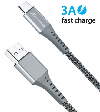 Кабель Grand-X USB-USB Type-C, 3A, 1.2м, Fast Сharge, Grey 
 
Отправка данного т. . фото 4