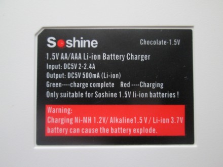 Зарядний пристрій Soshine Chocolate 1.5V USB Charger. Тількі для літієвих акумул. . фото 11