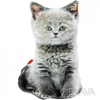 Милая декоративная подушечка в форме кота, на которой изображен пушистый зверек.. . фото 1