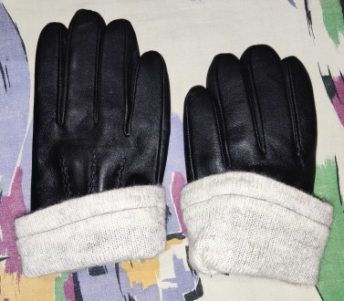 Кожаные перчатки с кашемиром, размер-М, ширина-10см, средний палец-9см, на небол. . фото 6