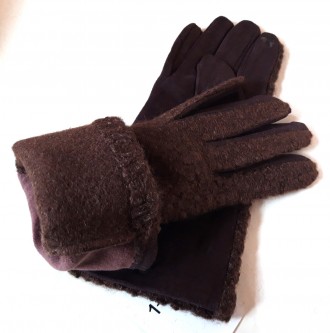 Красивые женские перчатки. Стильное комбинирование шерстяной ткани барашка, на л. . фото 3