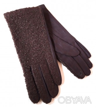 Красивые женские перчатки. Стильное комбинирование шерстяной ткани барашка, на л. . фото 1