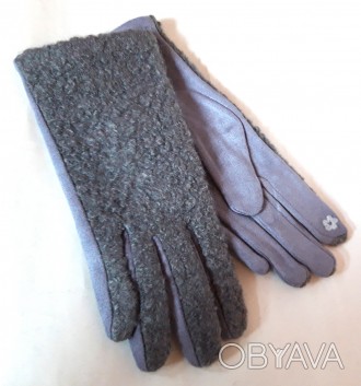 Красивые женские перчатки. Стильное комбинирование шерстяной ткани барашка, на л. . фото 1
