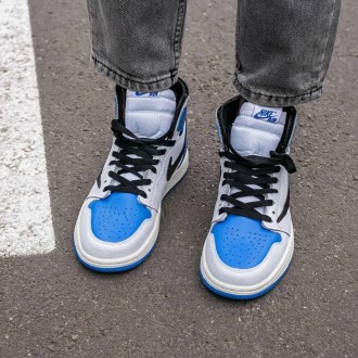 Кроссовки мужские синие Air Jordan Retro 1 Hihg x Fragment x Travis Scott
Идеаль. . фото 4
