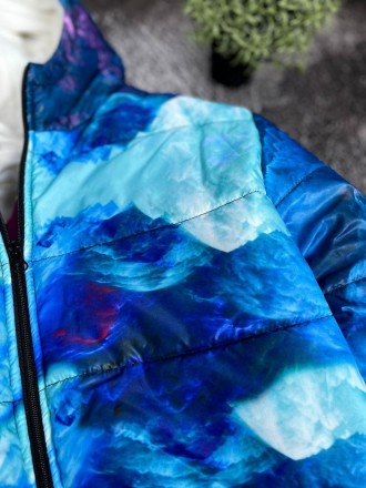 
Куртка мужская весна-осень голубая с капюшоном с принтом демисезонная утеплённа. . фото 3