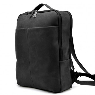 Шкіряний рюкзак для ноутбука чорний на два відділення RA-7280-3md. Зручний та пр. . фото 2