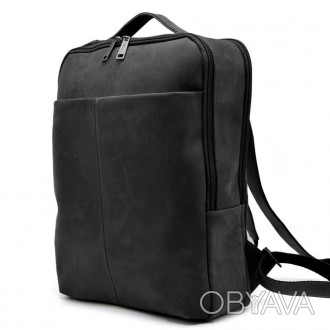 Шкіряний рюкзак для ноутбука чорний на два відділення RA-7280-3md. Зручний та пр. . фото 1