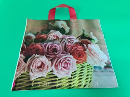 Пакет із петльовою ручкою (32*29/7) "Рози" ХВГ (25 шт.). Умань. фото 1