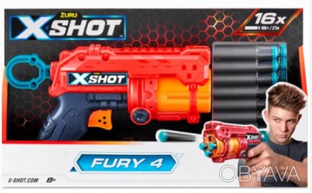 X-Shot Red Швидкострільний бластер EXCEL FURY 4 (16 патронів), 36377R. . фото 1
