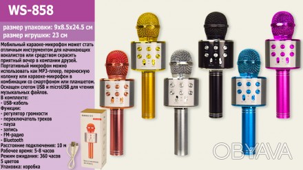 Микрофон 23см, акум, Bluetooth, TFслот, USB зар, 6 цветов, в кор-ке, 9,5-25-8,5с. . фото 1