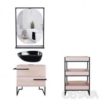 Комплект мебели для ванной Qtap тумба + раковина + зеркало + стеллаж QT044TA4296