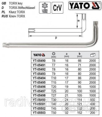 Ключ TORX Г-образный CrV Т30 24х114 мм YATO Польща YT-05499