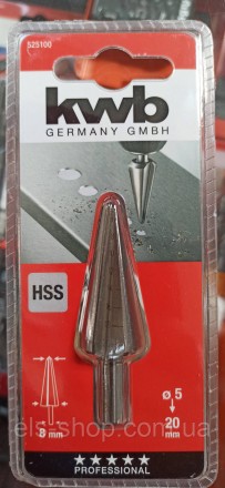 Сверло коническое HSS метал 6 - 20 мм хв. 8 мм KWB (525100). . фото 2