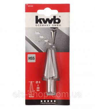 Сверло коническое HSS метал 6 - 20 мм хв. 8 мм KWB (525100). . фото 4