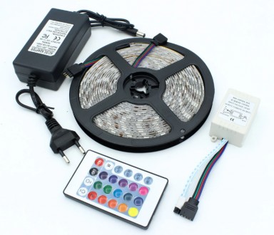 
LED 5050 RGB Многоцветная светодиодная лента, Комплект лента + пульт + блок пит. . фото 2