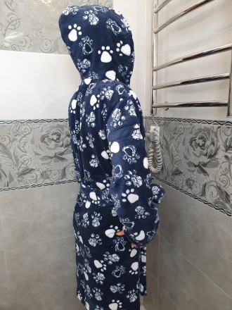 Жіночий халат синій. Махрові жіночі халати. Жіночий халат для дому з капюшоном. . . фото 7