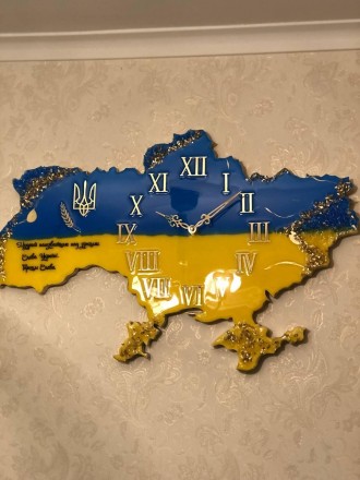 Настенные часы "Карта Украины" – это воплощение красоты эпоксидной смолы в сочет. . фото 8
