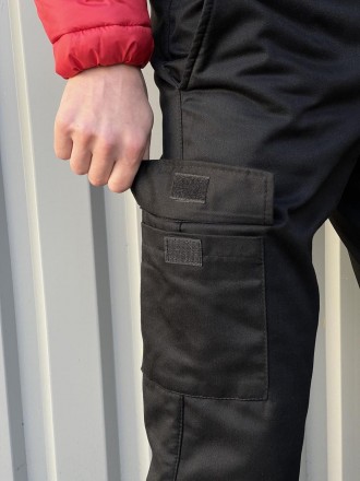 Чоловічі теплі брюки карго штани на флісі з кишенями чорні
- утеплені флісом; 
-. . фото 5