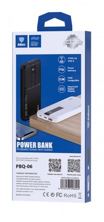 ОПИС
Inkax PBQ-06 PD+QC 3.0 10 000mAh Power Bank
	Дисплей живлення: РК-цифровий . . фото 3