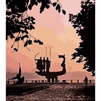 Картина за номерами "Пам'ятник засновникам на світанку" з лаком та рівнем ві. . фото 2