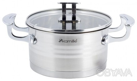 Кастрюля индукционная Kamille Casserote 4.4л из нержавеющей стали со стеклянной