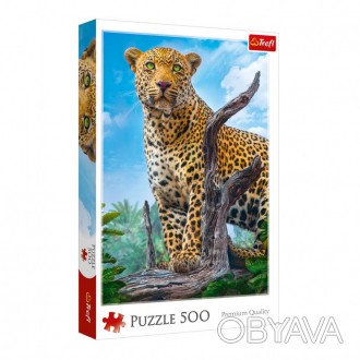 Пазли на 500 елементів із зображенням дикого леопарда, що пильно вдивляється в д. . фото 1