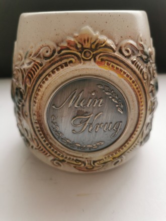 Коллекционный керамический пивной бокал с оловянной медалью Германия. Ручная раб. . фото 4