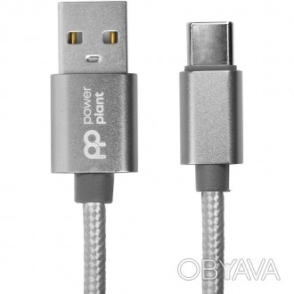 Кабель PowerPlant USB-USB Type-C, 1м, нейлон, металевий штекер, сірий 
 
Отправк. . фото 1