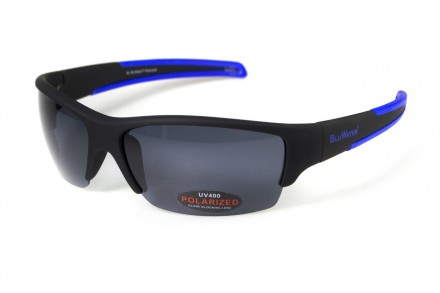 Поляризационные очки BluWater Daytona-2 Polarized (gray) серые в черно-синей опр. . фото 2