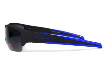 Поляризационные очки BluWater Daytona-2 Polarized (gray) серые в черно-синей опр. . фото 3