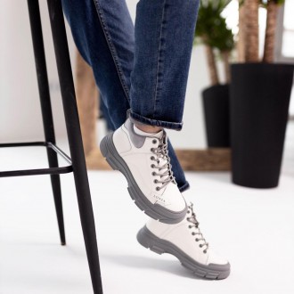 Універсальна модель черевиків Allshoes 584829 в білому кольорі, з акцентною сіро. . фото 8
