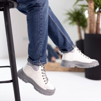Універсальна модель черевиків Allshoes 584829 в білому кольорі, з акцентною сіро. . фото 10