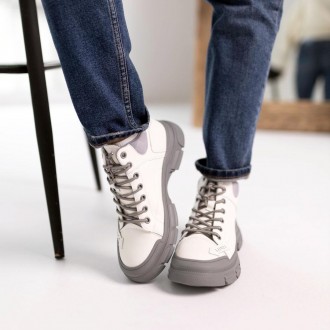 Універсальна модель черевиків Allshoes 584829 в білому кольорі, з акцентною сіро. . фото 4