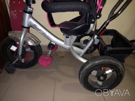 Дитячий велосипед-коляска триколісний з батьківською ручкою, надувними колесами,. . фото 1