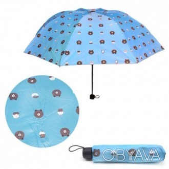 Яркий интересный складной зонтик с мишками. Имеет купол, который изготовлен из к. . фото 1