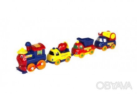 Яскравий барвистий паровоз "Чух-чух". Складається з локомотива і 3-х машинок, як. . фото 1
