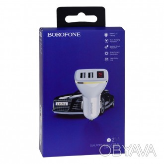 Автомобільний Зарядний Пристрій Borofone BZ11 Digital Display 2USB 2.1A White. . фото 1