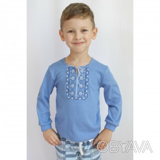 Чудова яскрава трикотажна вишиванка для хлопчика синього кольору від Українськог. . фото 1