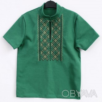Сучасна футболка вишита з орнаментом для хлопчика насиченого зеленого кольору ві. . фото 1