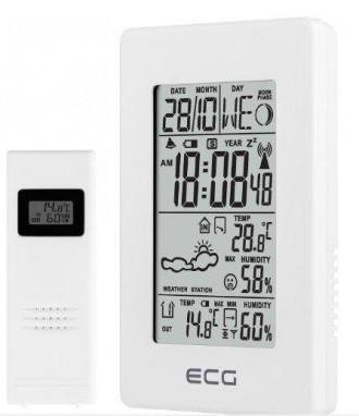 Метеостанция домашняя электронная ECG MS 100 White с часами белого цвета 
 
 
Ха. . фото 2
