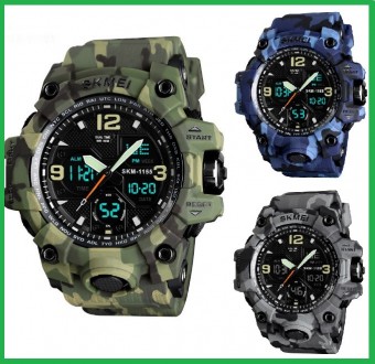 
Мужские спортивные наручные часы SKMEI 1155 электронные с подсветкой, армейские. . фото 2
