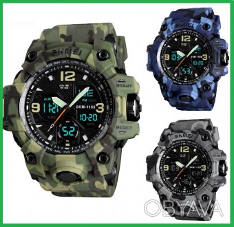 
Мужские спортивные наручные часы SKMEI 1155 электронные с подсветкой, армейские. . фото 1