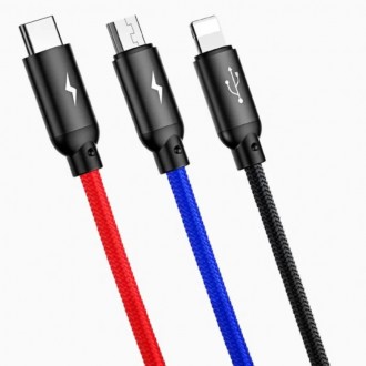 Описание Кабеля 3 в 1 Baseus Three Primary Colors CAMLT-BSY01 Micro USB, Lightni. . фото 3