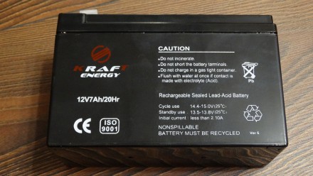 Свинцево-кислотний акумулятор Kraft Energy 12V7Ah/20Hr F2 має герметичний корпус. . фото 5